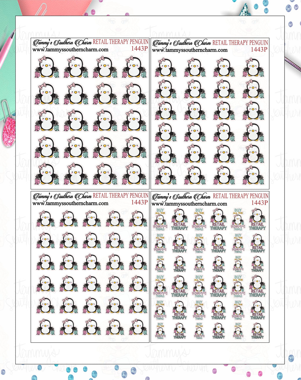 1443P - RETAIL THERAPY PENGUIN - MINI SHEETS (INSTANT DOWNLOAD)