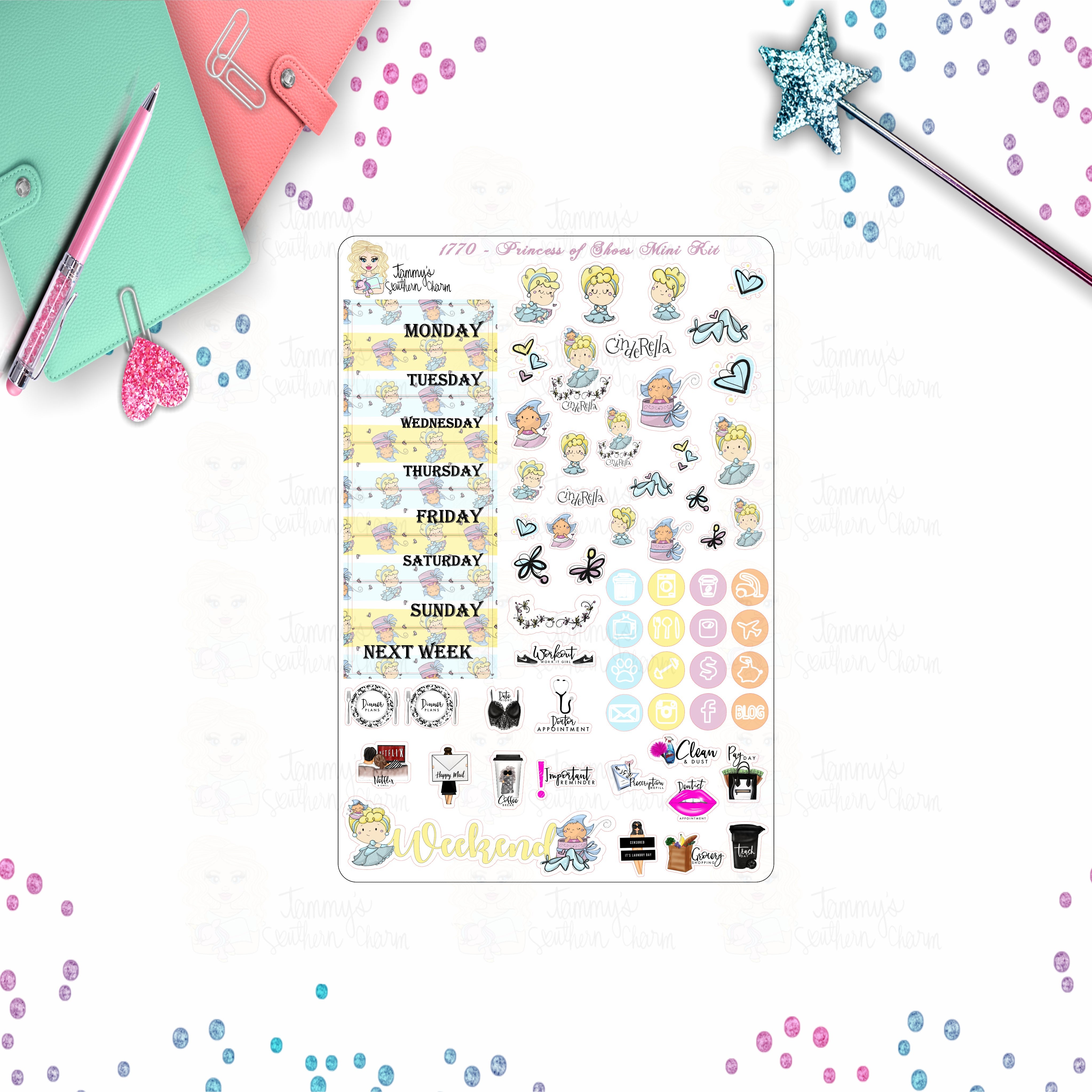 1770 PRINCESS OF SHOES - Stickers, Planner Stickers, Traveler's nb stickers, Planner Layout, cinderella inspired