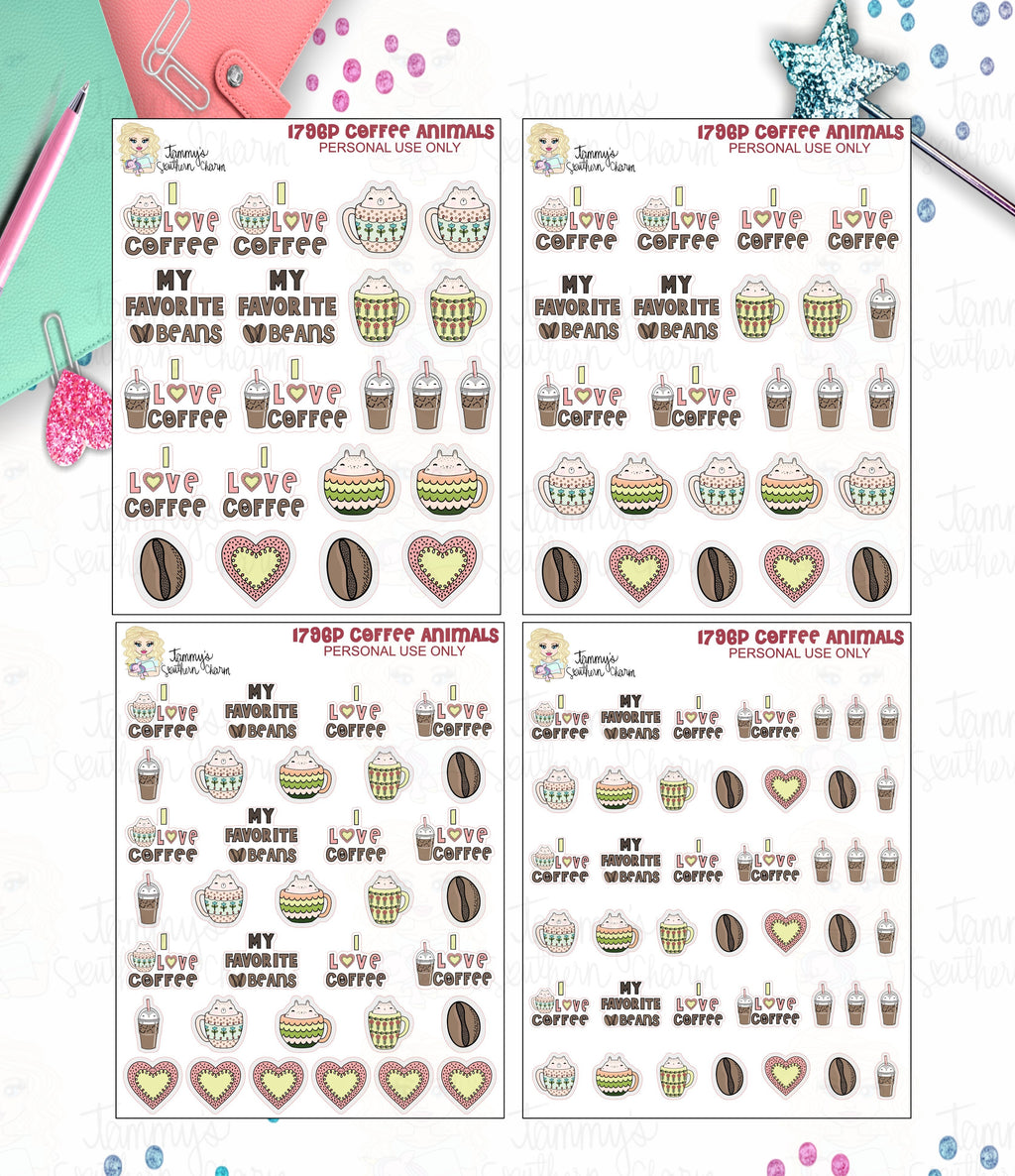 1796P - COFFEE ANIMALS - MINI SHEETS (INSTANT DOWNLOAD)