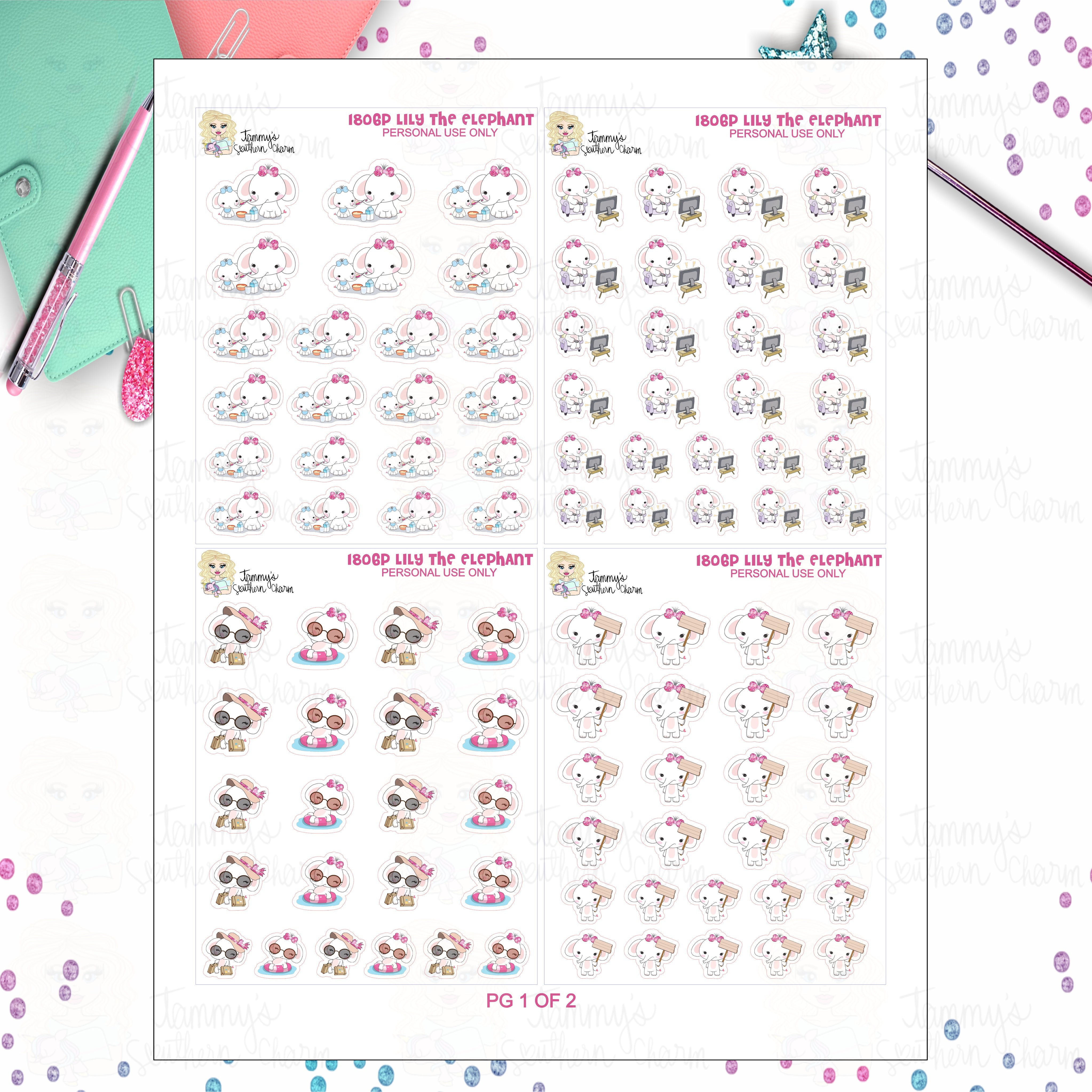 1806P - LILY THE ELEPHANT - MINI SHEETS (INSTANT DOWNLOAD)