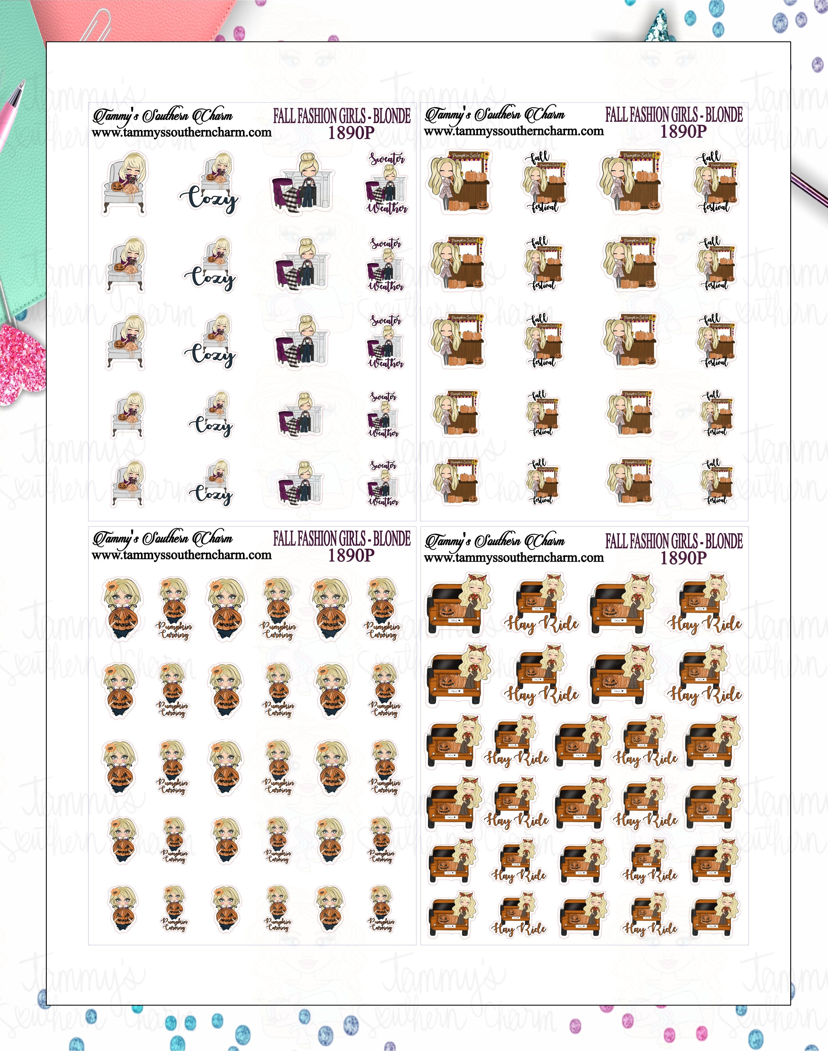 1890.1P - FALL FASHION GIRLS - BLONDE HAIR - MINI SHEETS (INSTANT DOWNLOAD)
