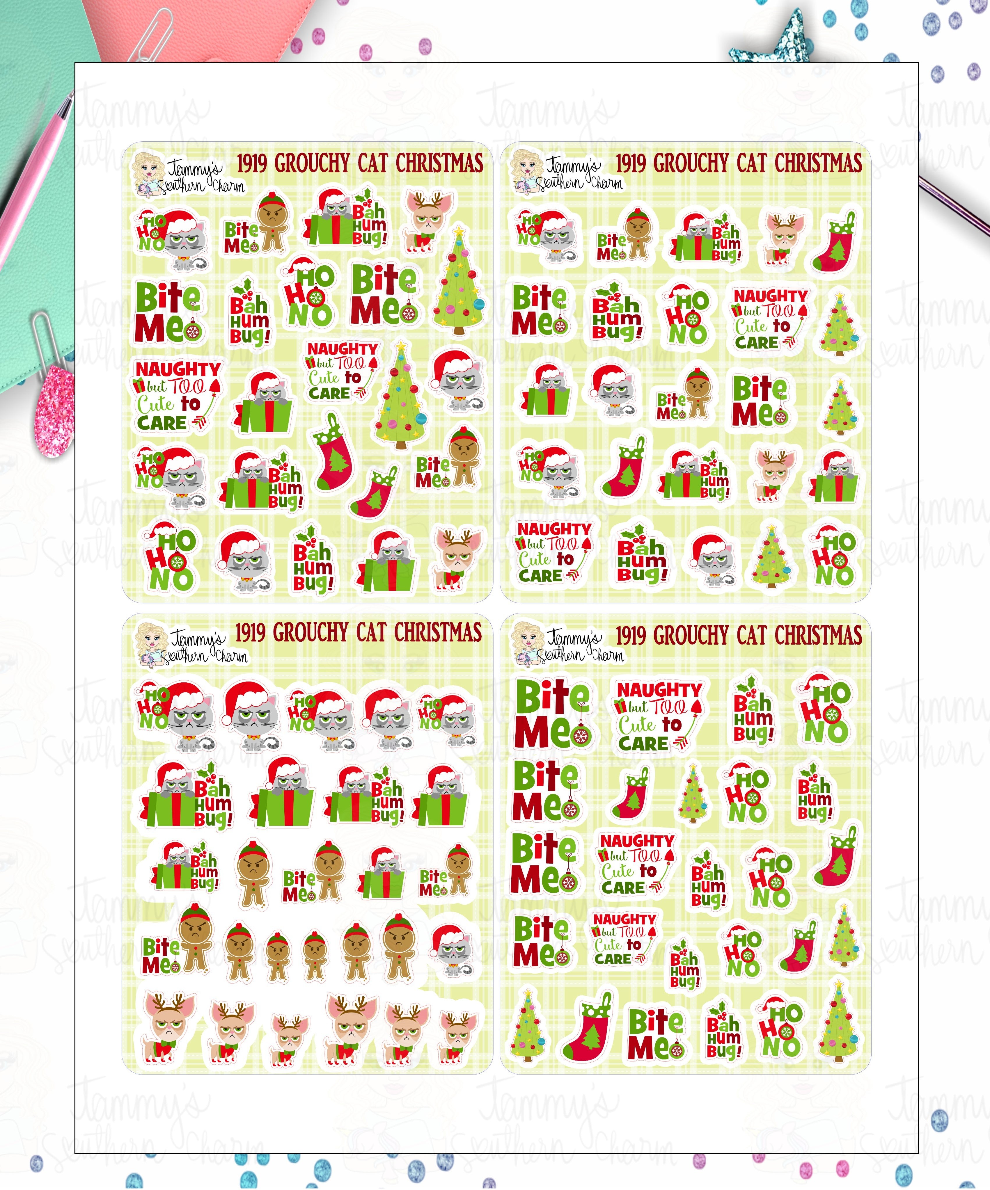1919P - GROUCHY CAT CHRISTMAS - MINI SHEETS (INSTANT DOWNLOAD)