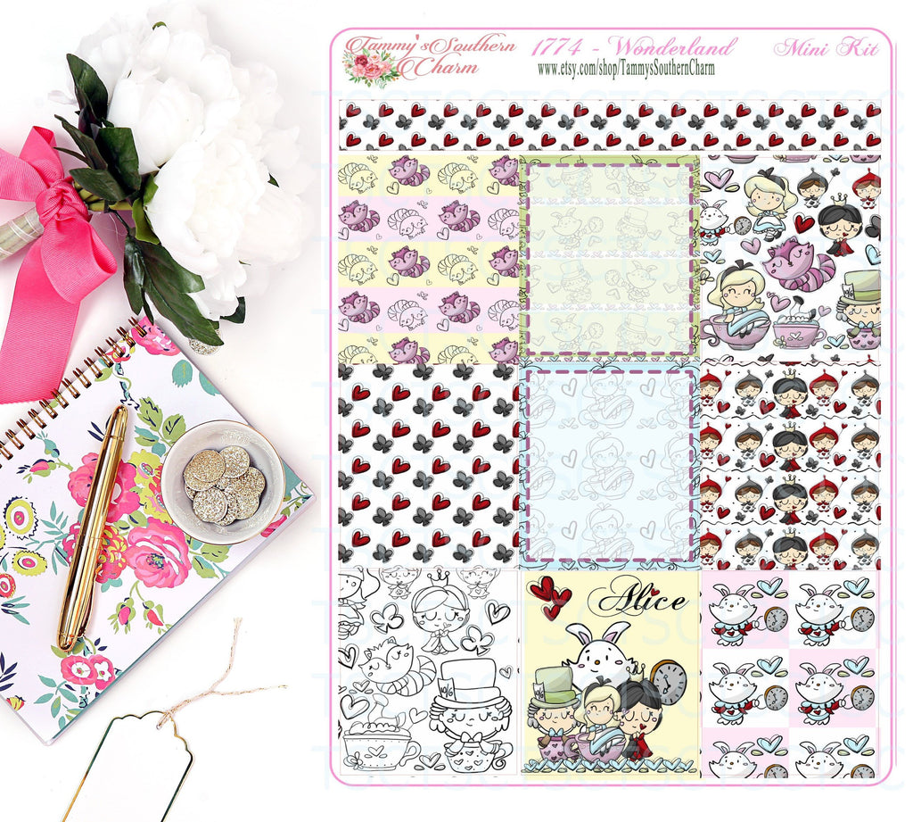 1774  ALICE'S WONDERLAND - Stickers, Planner Stickers, Traveler's nb stickers, Planner Layout, Princess Stickers, Princess Layouts